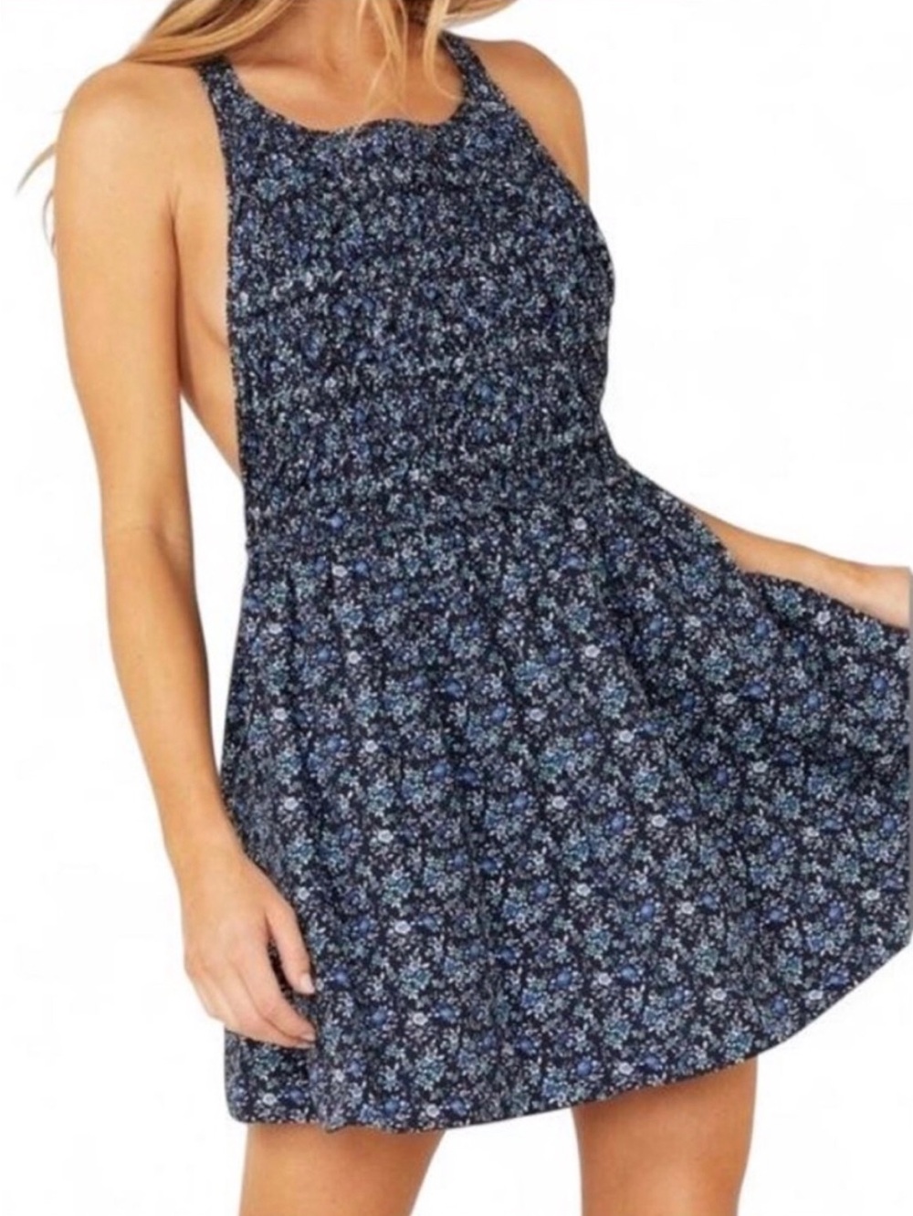 Free People Navy Blue Floral Smocked Sundress - Picture 1 of 9
